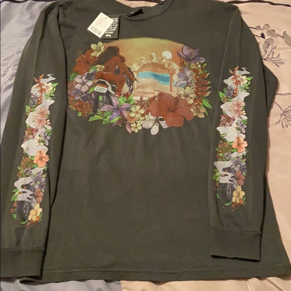 Black Stussy Floral Long T-shirt